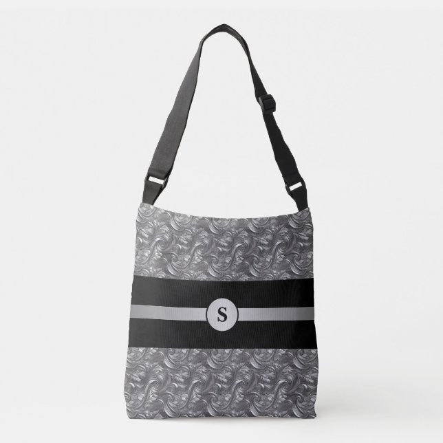 Personalized Decorative Silver Grey & Black  Crossbody Bag (Front)