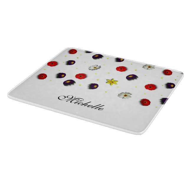Personalized decorative spring flowers white cutting board (Corner)