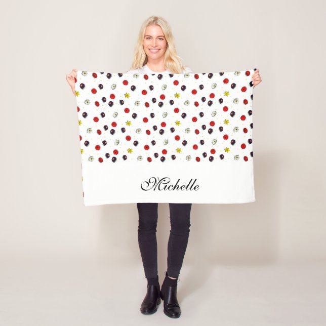 Personalized decorative spring flowers white fleece blanket (In Situ)