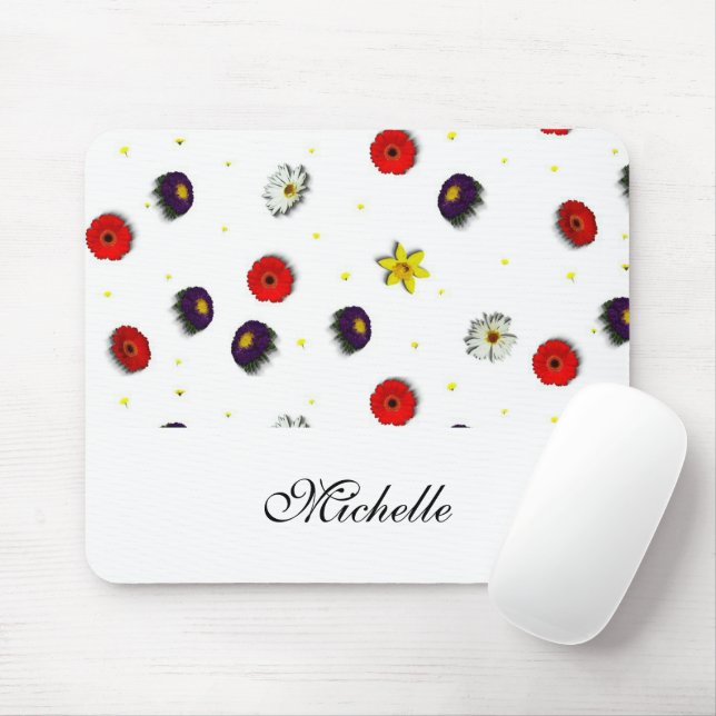 Personalized decorative spring flowers white mouse pad (With Mouse)