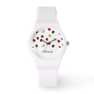 Personalized decorative spring flowers white watch