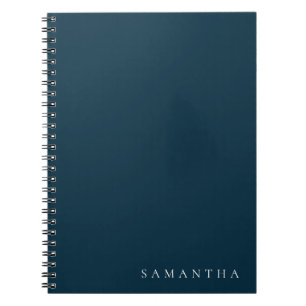 Personalized Deep Moody Blue Teal Navy Minimal Notebook