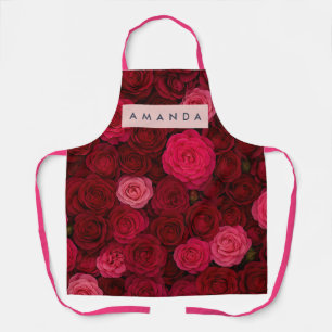Personalized Deep Red & Pink Rose Garden  Apron