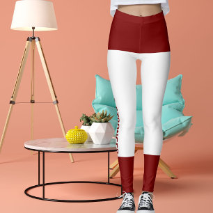 Personalized Deep Red White Stripes Cat Retro Leggings