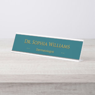 Personalized Deep Teal Gold Name Luxury Style Desk Name Plate