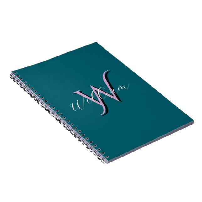 Personalized Deep Teal Monogram Custom Name Notebook (Right Side)