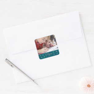 Personalized Deep Teal Photo Name and Date Gift Square Sticker