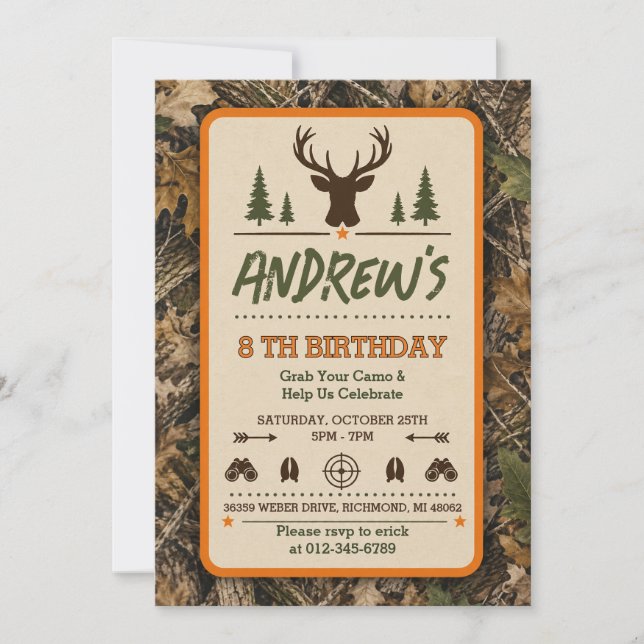 Personalized Deer Boy Hunting Birthday Invitation (Front)