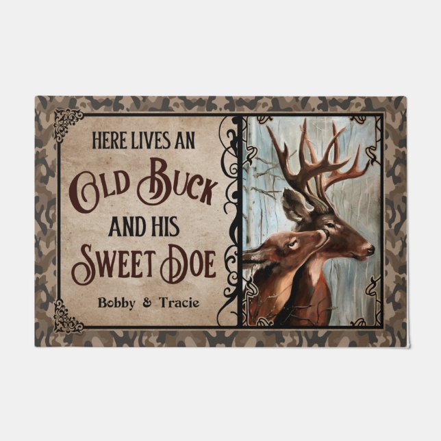 Personalized Deer Couple An Old Buck Deer Doormat (Front)