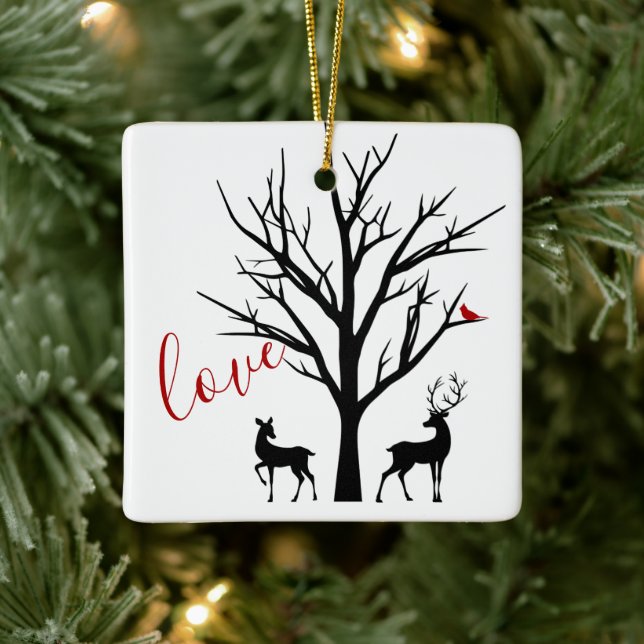 Personalized Deer Couple in Love Our 1st Christmas Ceramic Ornament (Tree)