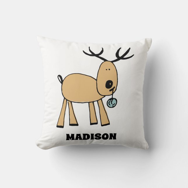 Personalized Deer Cute Holiday Throw Pillow (Front)