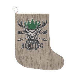Personalized Deer Elk Hunter Bow Hunting Lodge Large Christmas Stocking