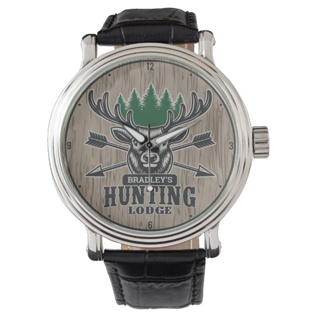 Personalized Deer Elk Hunter Bow Hunting Lodge Watch (Front)