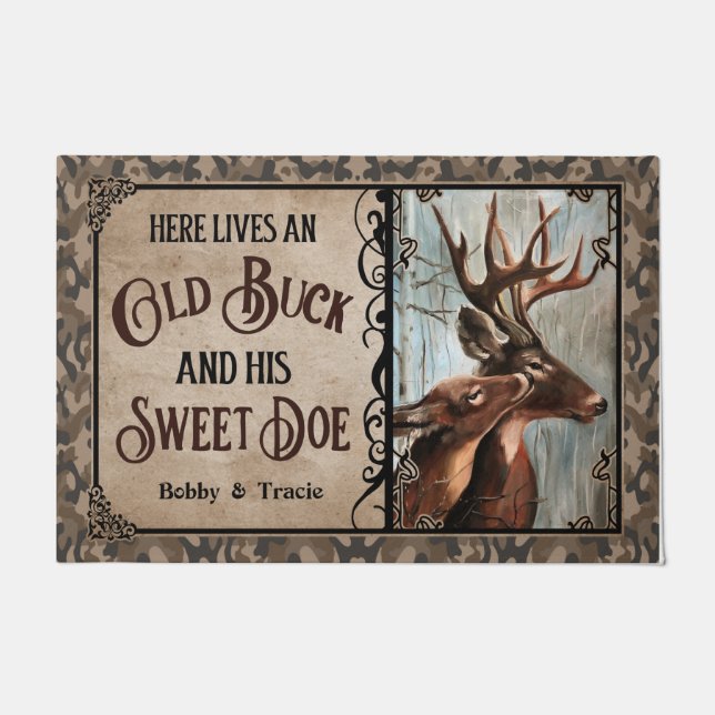 Personalized Deer Here Lives Old Buck Sweet Doe  Doormat (Front)