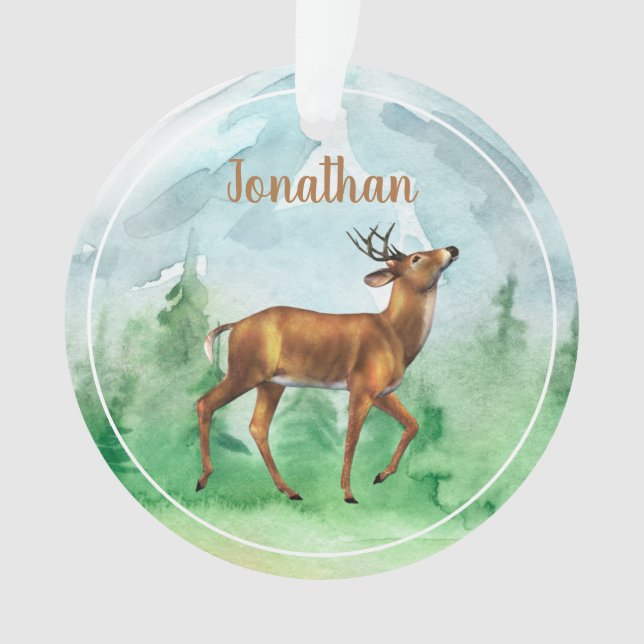 Personalized Deer Hunter Birthday Ornament (Front)