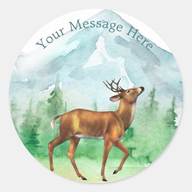 Personalized Deer Hunter Blue White Nature Scene Classic Round Sticker (Front)