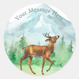 Personalized Deer Hunter Blue White Nature Scene Classic Round Sticker