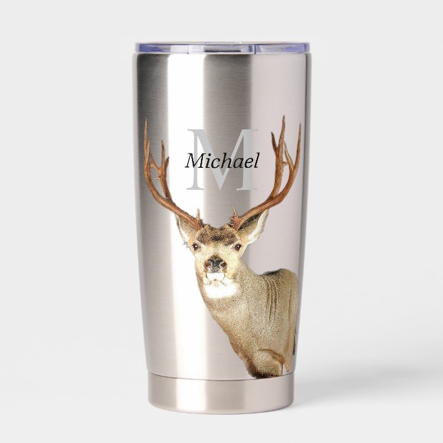 Personalized Deer Hunting Monogram Antlers Insulated Tumbler (Front)