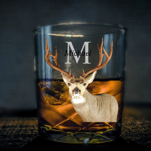 Personalized Deer Hunting Monogram Antlers Whiskey Glass