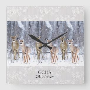 Personalized Deer in Snow Christmas / Winter Square Wall Clock