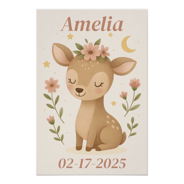  Personalized Deer Nursery Poster  (Front)