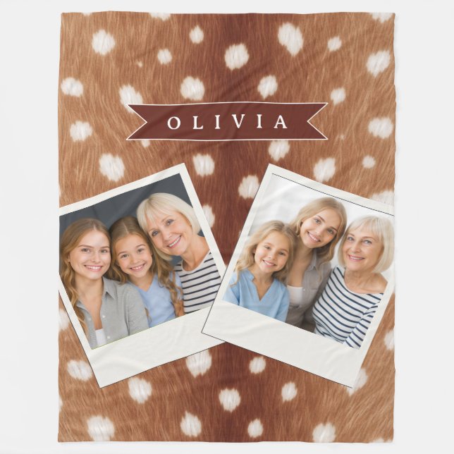 Personalized Deer Print Neutral Aesthetic Gifts Fleece Blanket (Front)