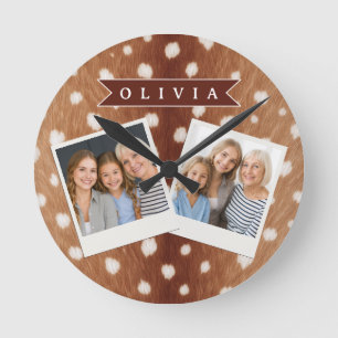 Personalized Deer Print Neutral Aesthetic Gifts Round Clock
