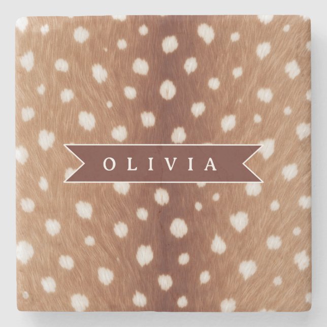 Personalized Deer Print Neutral Aesthetic Gifts Stone Coaster (Front)