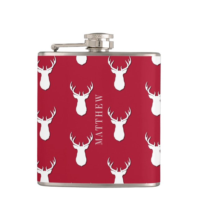 Personalized Deer Trophy Pattern Festive Hip Flask (Front)