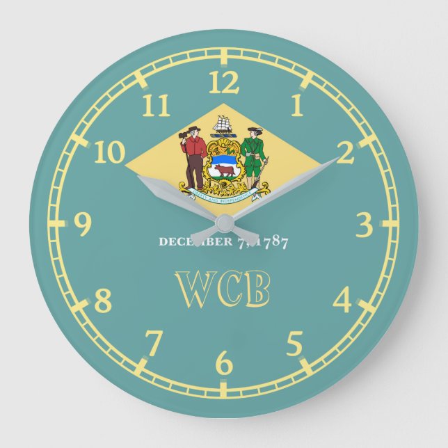 Personalized Delaware State Flag Design on Large Clock (Front)
