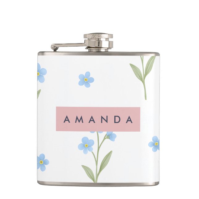 Personalized Delicate Blue Wildflower Pattern  Hip Flask (Front)