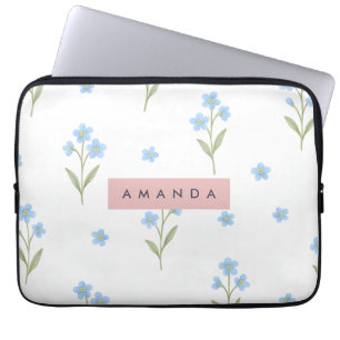 Personalized Delicate Blue Wildflower Pattern  Laptop Sleeve