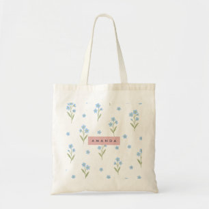 Personalized Delicate Blue Wildflower Pattern Tote Bag