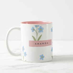 Personalized Delicate Blue Wildflower Pattern Two-Tone Coffee Mug