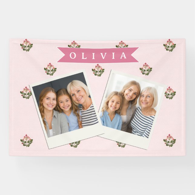 Personalized Delicate Botanical Floral Romantic Banner (Horizontal)