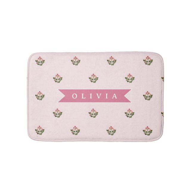 Personalized Delicate Botanical Floral Romantic Bath Mat (Front)