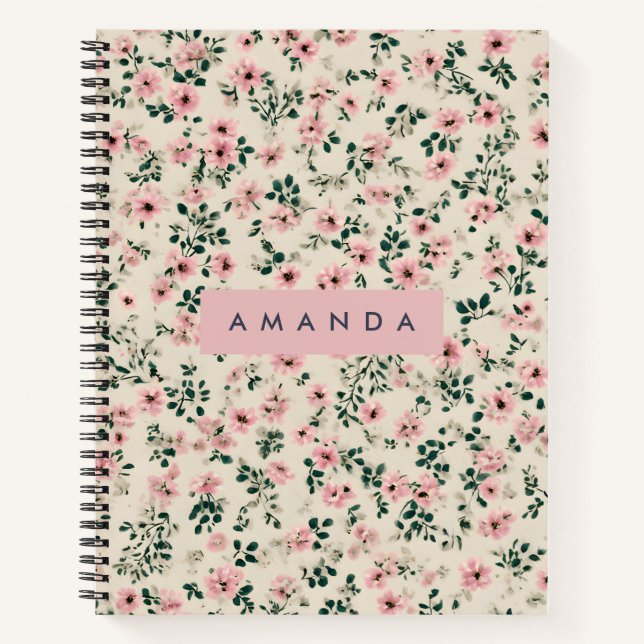 Personalized Delicate Pink Blossom Floral  Notebook (Front)