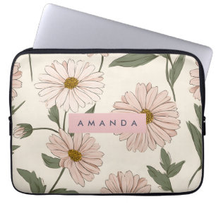 Personalized Delicate Pink Daisy Illustration Laptop Sleeve