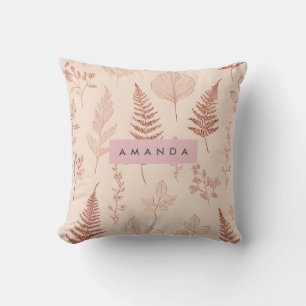 Personalized Delicate Terracotta Leaf Sketch Throw Pillow
