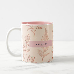 Personalized Delicate Terracotta Leaf Sketch  Two-Tone Coffee Mug
