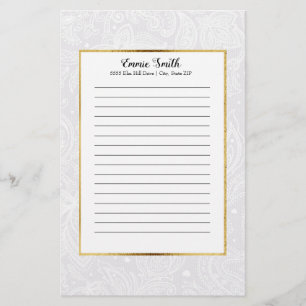 Personalized Delicate White Paisley Lace Stationery