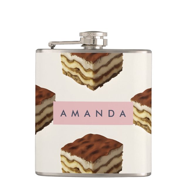Personalized Delicious Tiramisu Dessert Pattern Hip Flask (Front)