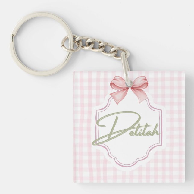 Personalized Delilah Baby Girl Nursery Gingham  Keychain (Front)