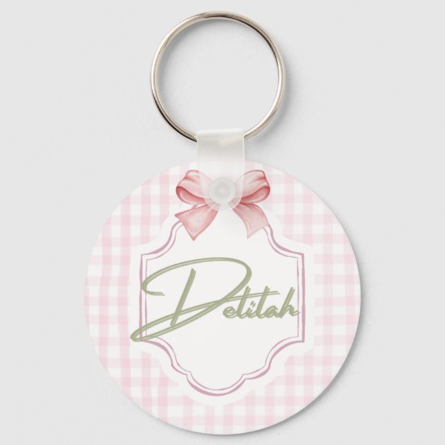 Personalized Delilah Baby Girl Nursery Gingham  Keychain (Front)