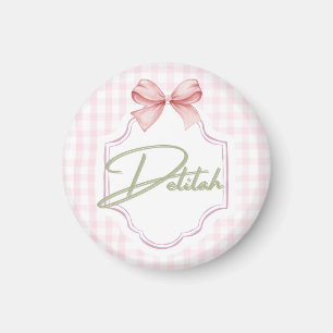 Personalized Delilah Baby Girl Nursery Gingham Magnet