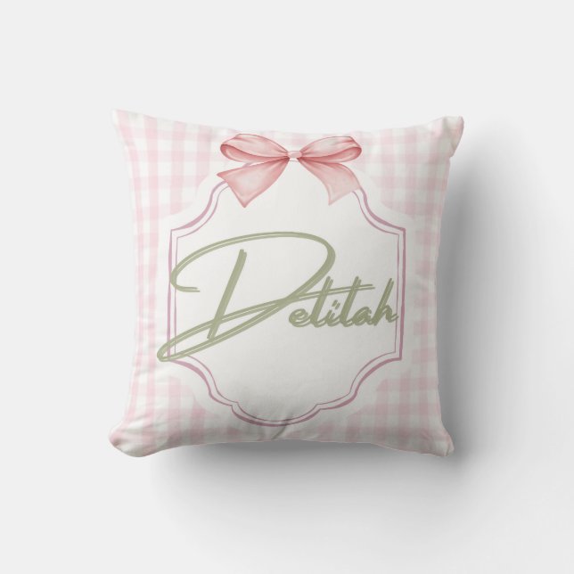 Personalized Delilah Baby Girl Nursery Gingham  Throw Pillow (Front)