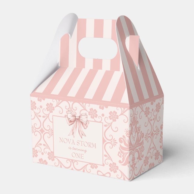 Personalized Demask Blush Pink Coquette Birthday Favor Box (Front Side)