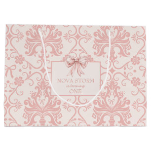 Personalized Demask Blush Pink Coquette Milestone Large Gift Bag