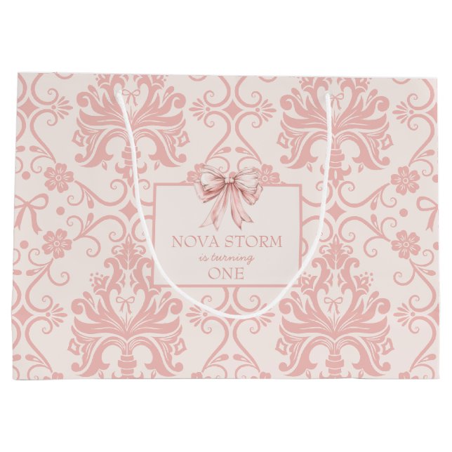 Personalized Demask Blush Pink Coquette Milestone Large Gift Bag (Back)