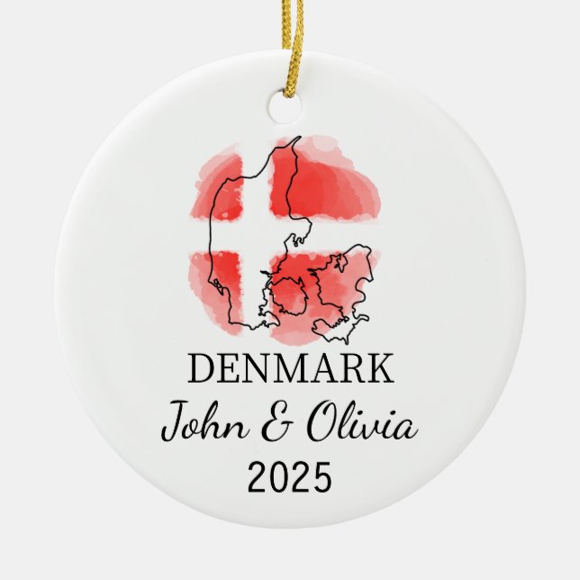 Personalized Denmark Ornament, Denmark Flag Gift Ceramic Ornament (Front)
